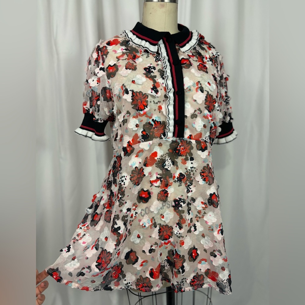 Eva Franco Sheer Floral Mesh Sporty Babydoll Shirt Dress Small Medium 4